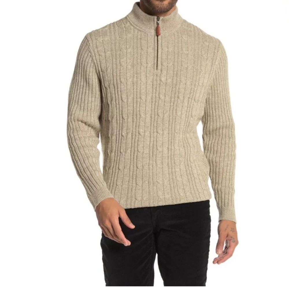 Tommy Bahama Beige 1/4 ZIP Tenorio Sweater Size M